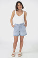 Halley Denim Shorts - Elasticated Waistband Folded Cuff Denim Shorts in Light Denim