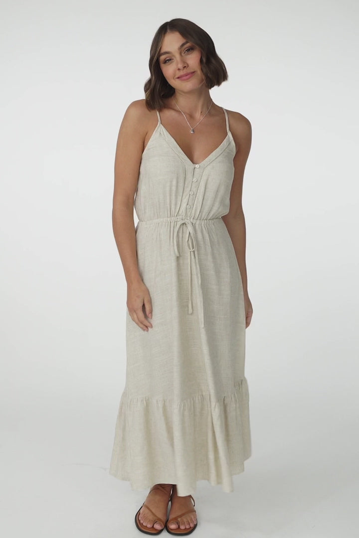 Ansel Midi Dress - Adjustable Strap Linen Sun Dress in Livvy Oat