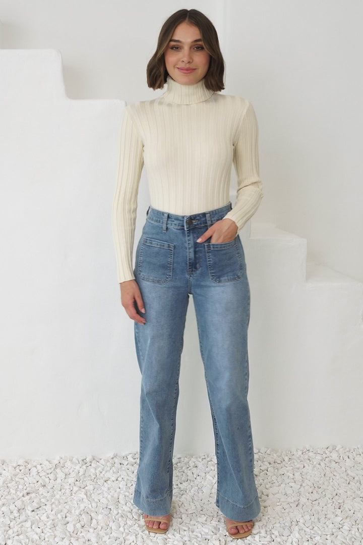 Cindy Wide Leg Jean in Stone Wash Denim