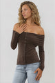Nerola Top - Off Shoulder Button Down Top in Chocolate