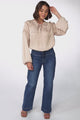 Analia Blouse - Frill Collar Relaxed Satin Look Blouse In Cream