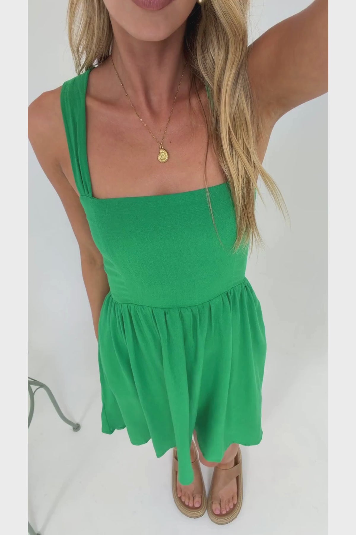 Bliss Mini Dress - Square Neckline Tiered Sun Dress in Green