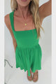 Bliss Mini Dress - Square Neckline Tiered Sun Dress in Green