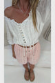 Hester Shorts - Relaxed Elasticated Waist Textured Short with Pockets in Blush