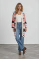 Bellatrix Cardigan - Open Front Multicoloured Stripe Knit with Pockets in Chocolate/Pink