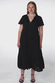 Milla Midi Dress - Tiered Cap Sleeve Button Down Linen Dress in Black