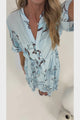 Malva Midi Dress - Split Collar Wavy Trim Detailed Shirt Dress with Waist Tie in Ocean Muse Print