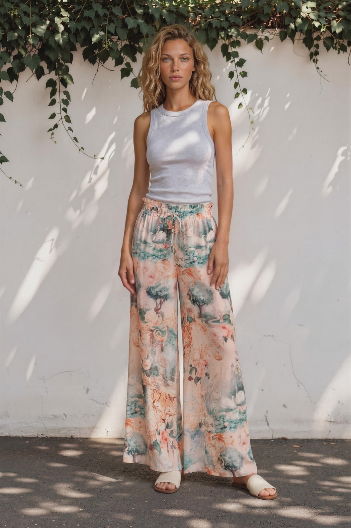 Charli Pants - Paper Bag High Waisted Wide Leg Pants in Swanlea Print