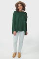 Belinda Knit Top - Boat Neckline Boxy Batwing Top in Dark Green