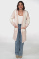 Cristo Cardigan - Colour Block Herringbone Open Knit with Balloon Sleeves in Pink