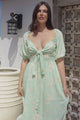Devlin Midi Dress - Tie Up A-Line Dress with Elasticated Bodice in Gretal Print