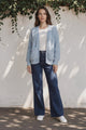 Manny Cardigan - Chunky Open Cropped Cable Knit with Rib Knit Trims and Pockets in Blue