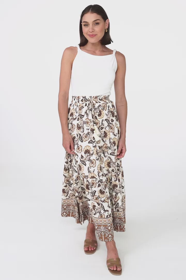 Hellen Maxi Skirt - High Waisted Skirt with Front Splits in Djonga Print Beige