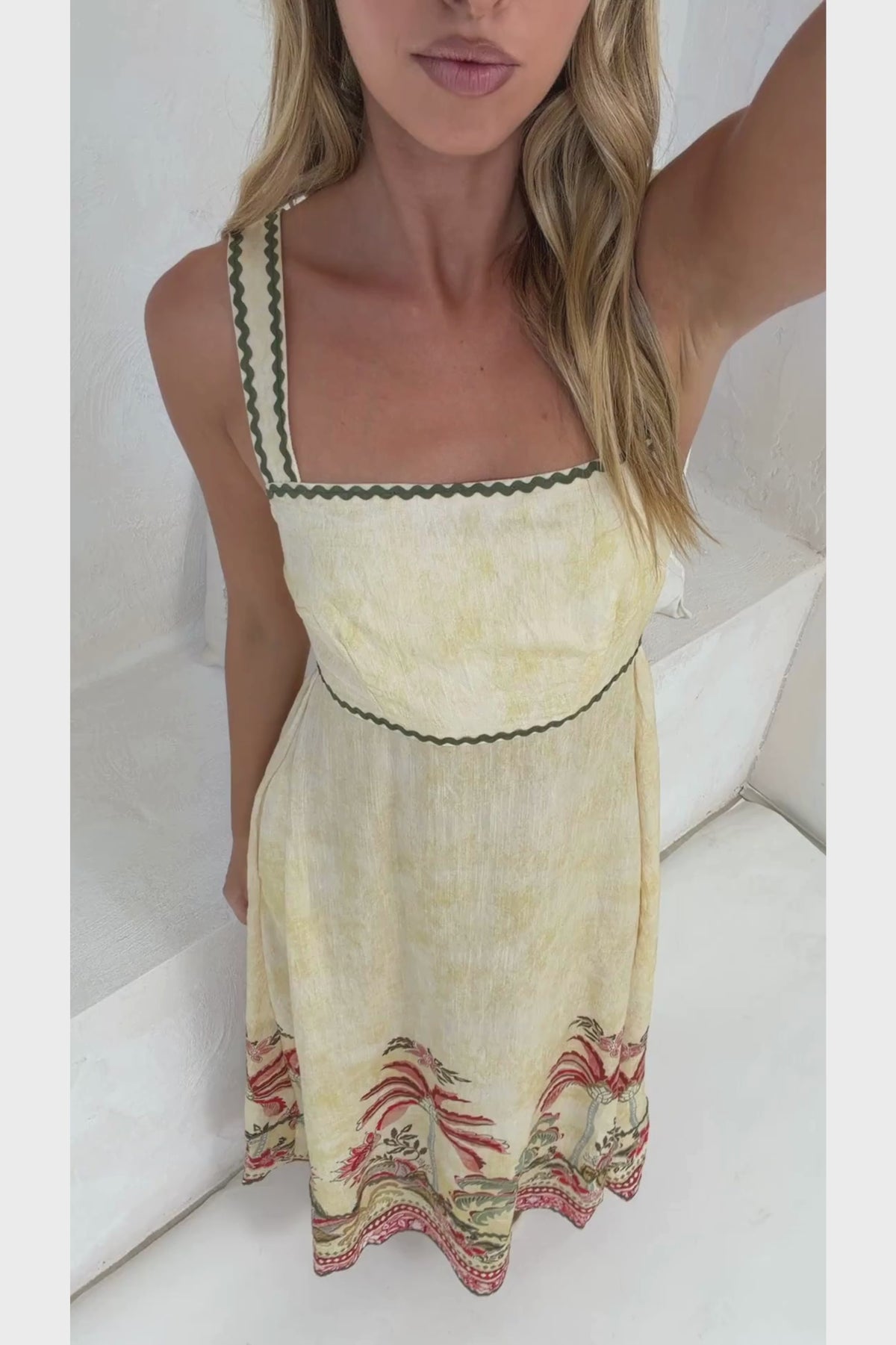 Poppy Maxi Dress - Thick Strap A-Line Sun Dress with Ric Rac Trims in Palmina Print