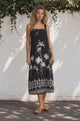 Bodie Midi Dress - Thick Adjustable Strap Sun Dress in Aviv Print Black