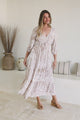 Jaden Midi Dress - Elasticated Bodice A-Line Dress in Jeani Print Beige
