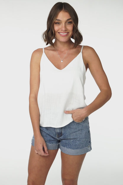 Emah Cami - Relaxed V Neck Adjustable Strap Top in White