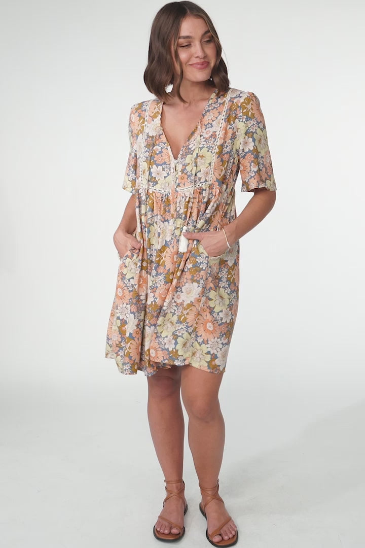 Chia Mini Dress - Babydoll Dress in Avianna Print