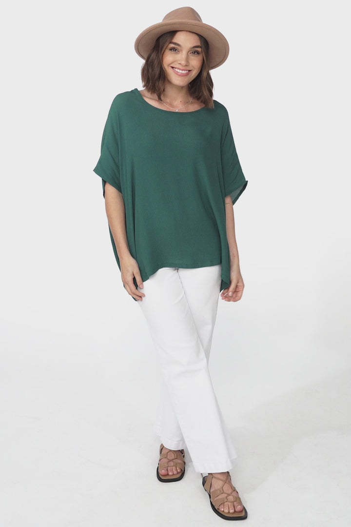 Lurye Top - Round Neckline with Bat Sleeves in Emerald