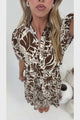 Andrea Midi Dress - Tiered Mandarin Collar Shirt Dress with Belt in Milos Print