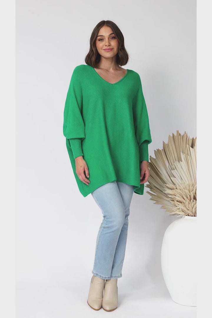 Pier Jumper - Oversized Batwing Knit Jumper in Green