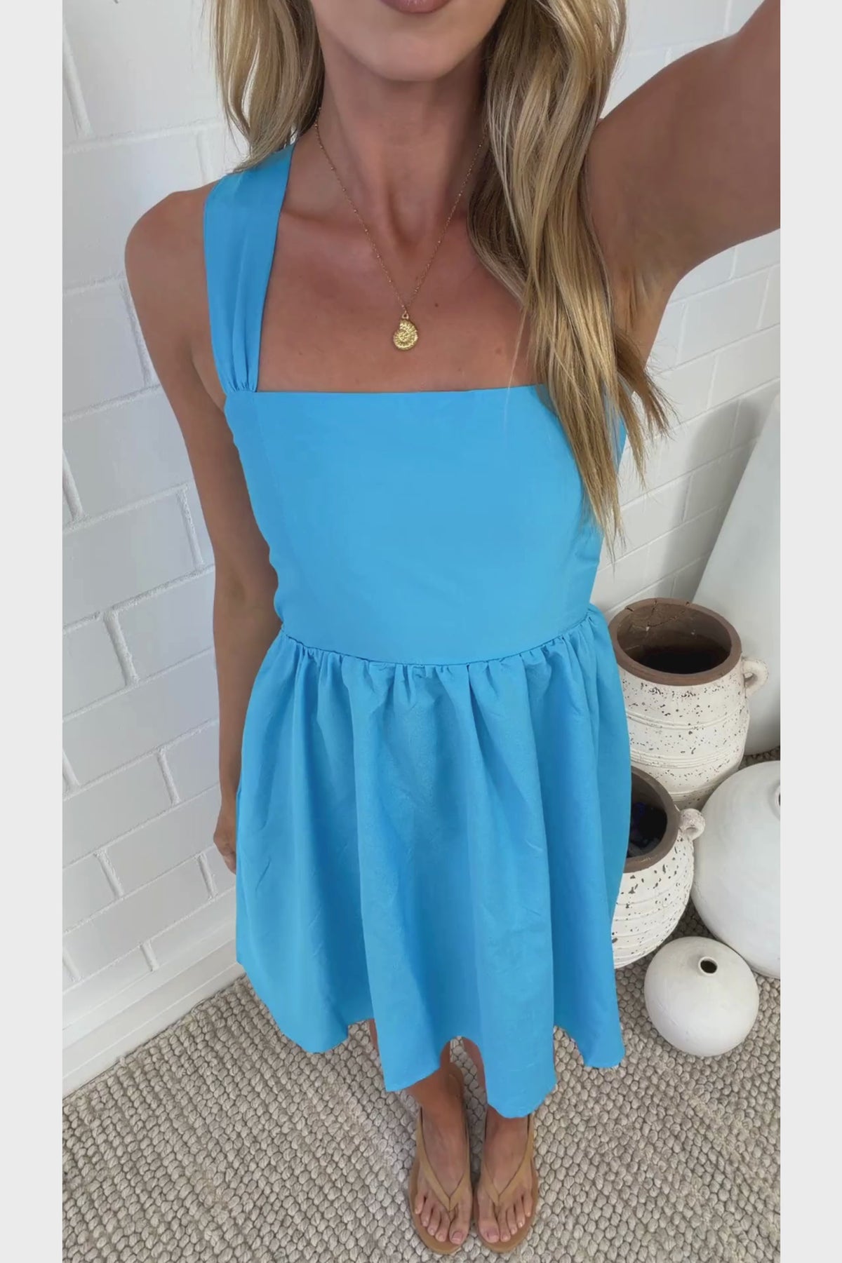 Bliss Mini Dress - Square Neckline Tiered Sun Dress in Blue