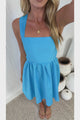 Bliss Mini Dress - Square Neckline Tiered Sun Dress in Blue