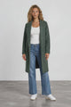 Samson Cardigan - Folded Lapel Collar Coatigan with Pockets in Green