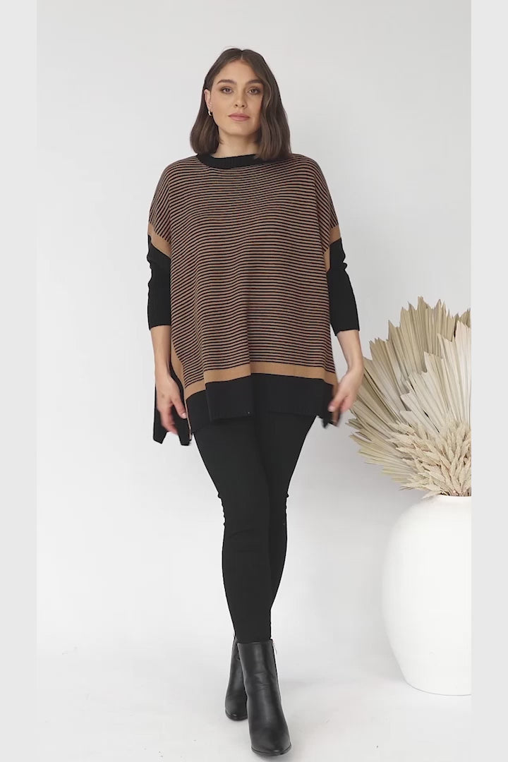 Dionne Jumper - Boxy Batwing Long Sleeve Jumper in Black