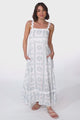 Bailie Maxi Dress - Rick Rack Detailed Sun Dress with Pockets Astra Print in White