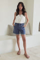 Halley Denim Shorts - Elasticated Waistband Folded Cuff Denim Shorts in Dark Denim