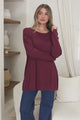 Rylee Jumper - Crew Neck Long Sleeve Pullover with Side Splits in Wine