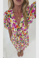 Lilibet Mini Dress - Twist Front Bodice Dress with Short Puff Sleeves in Danica Print