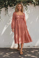 Teva Midi Dress - Square Neckline Dress with Pockets in Light Coral