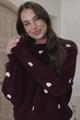 Hartley Jumper - Crew Neck Embroidered Heart Motif Knit in Wine