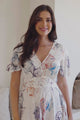 Libby Maxi Dress - Flutter Cap Sleeve Button Waist Detailed A Line Dress in Zodiac Print