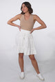 Bailie Linen Skirt - High Waisted Rick Rack Splicing Tiered Mini Skirt in White