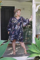 JAASE - Adela Mini Dress: Oversized Smock Dress with Batwing Sleeves in Indigo Print