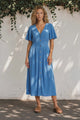 Cyan Midi Dress  - V Neckline Dress in Sky Blue