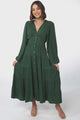 Bello Midi Dress - Button Through Dress With Balloon Sleeves In Emerald