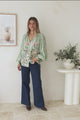 Violet Blouse - Frill Collar Button Down Balloon Sleeve Blouse in Ferngully Print