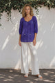 Blanche Blouse - Hollow out Embroidered Top in Royal Blue