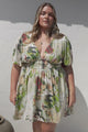 Glades Mini Dress - V Neck Shirred Waist A Line Dress in Kamara Print Green