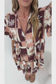 Abilia Mini Dress - Mandarin Collar Smock Dress in Serena Print Tan
