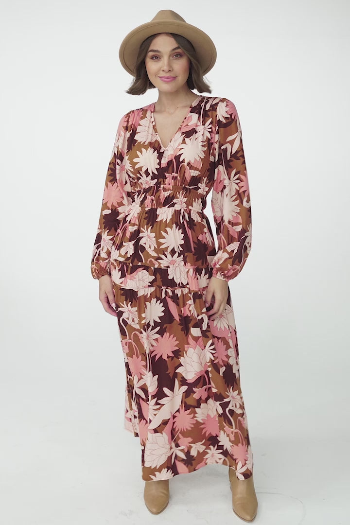 Elza Maxi Dress - A line dress with Bell Sleeves in our Ruth Print
