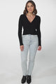 Karen Knit Top - V Neck Cross Over Bodice Top in Black