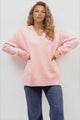 Nikita Jumper - Thick Ribbed V-Neck Knit with Side Split Hemline in Pink