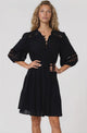 Alyce Mini Dress - Button Down Dress with Cut Out Detailed Sleeves and Matching Belt in Black