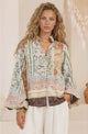 Kiralee Blouse - Mock Split Collar Balloon Sleeve Button Down Shirt in Lyla Print