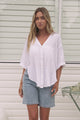 Shelly Shirt - Linen Collared Button Down Shirt in White